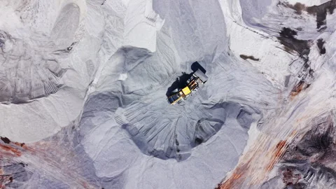 Overhead shot of wheel loader moving sand aggregate pile Stock Footage 335691174