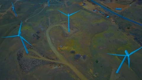 Overhead shot of Windmill in the Mountains Stock Footage 86588439