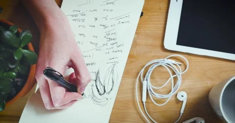 Overhead shot of young designer working on a creative project using the tablet Stock Footage 62240737