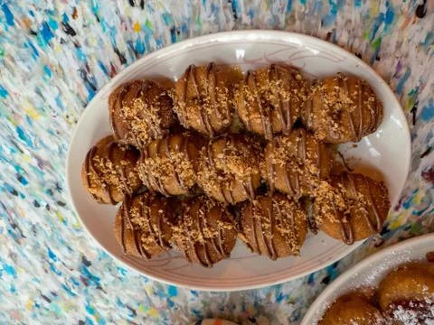 Overhead of small chocolate donuts Stock Photos