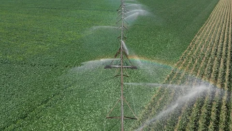 Overhead of a splashing irrigation system Stock Footage 129507309