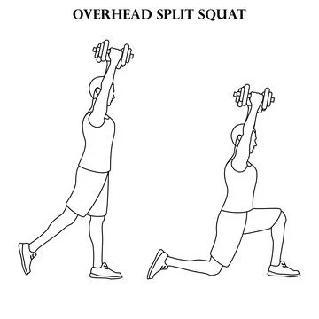 Overhead split squat exercise strength workout vector illustration outline Illustrazione stock