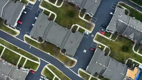 Overhead suburbia - Rows of condos Stock Footage 127364174