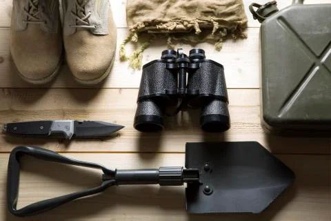 Overhead of survival kit Stock Photos