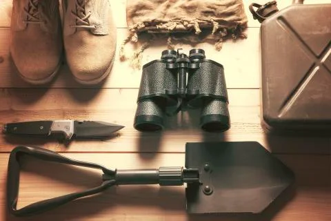 Overhead of survival kit Stock Photos