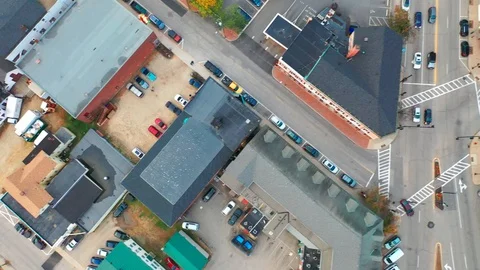 Overhead Sweeping Drone Shot Of Downtown Dover New Hampshire Video stock 128193334