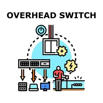 Overhead switch system controlling network operations concept 库存插图