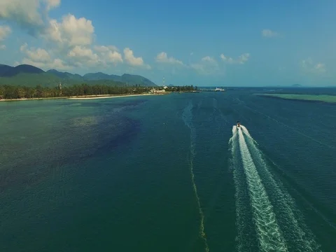 Overhead Thai Long Tail Boat As It Arrives In Koh Phagnan Stock Footage 72259330