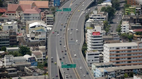 Overhead Time Lapse  of Busy Elevated Freeway Traffic Daytime Stock Footage 53044271