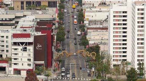 Overhead Time Lapse View of Traffic in Chinatown Downtown Los Angeles California Stock Footage 45911440