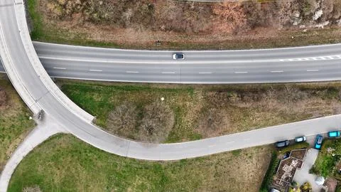 Overhead Top Down Drone Shot Of Street Stock Photos