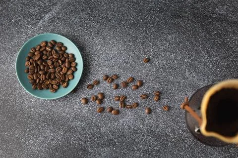 Overhead Top Down image of pour over coffee Stock Photos
