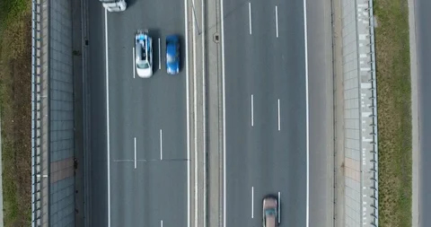 Overhead Top Down Shot Of Traffic Crossing Highway Stock Footage 92797745