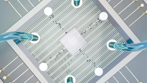 Overhead Top-Down View of Symmetric Quantum Motherboard, 4K Photo Stock Photos