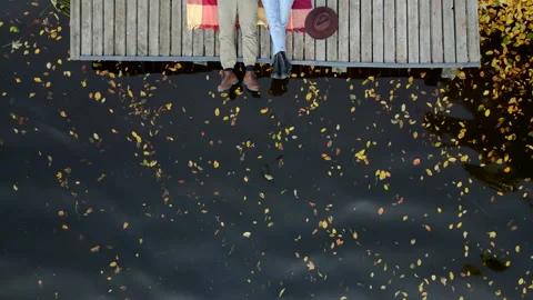 Overhead top view of the deck at the river autumn season Stock Footage 194380565