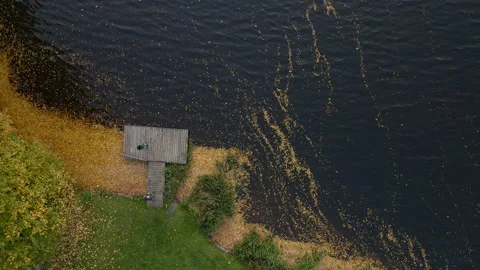 Overhead top view of the deck at the river autumn season Video stock 206340395