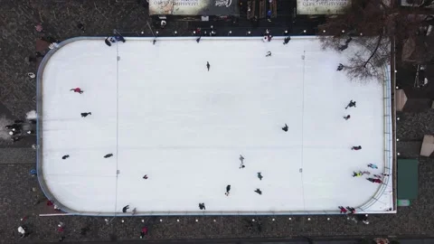 Overhead top view of the ski rink camera going down Stock Footage 145131946