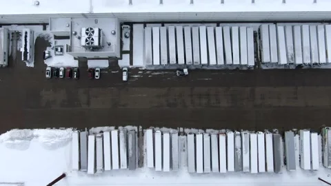 Overhead Trucks Lined up in Yard 库存影片 148354163