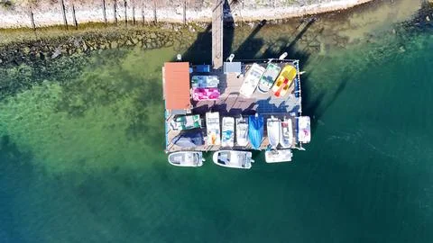 Overhead Vertical Shot Of Parked Small Boats Stock Photos