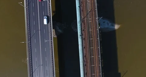 Overhead Vertical Shot Of Passenger Train Passing Frame Stock Footage 93345076