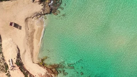 Overhead video of Cala Comte beach. Stock Footage 302103309