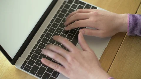 Overhead Video Of Female Using Laptop At Table Stock Footage 79656540