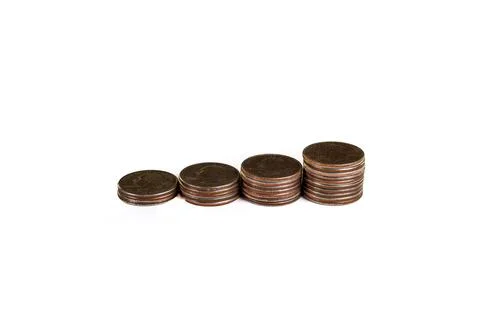 Overhead view of 4 stacks of US quarters Stock Photos