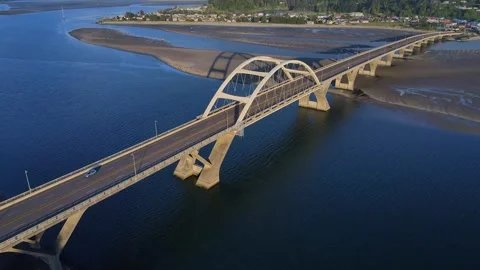 Overhead View Alsea  Bridge Waldport Oregon Coast Pacific Northwest Aerial Video Video stock 287117723