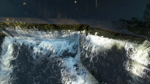 Overhead View Of Anllons River Dam. Aerial Shot Stock Footage 254017328