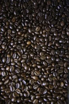 Overhead view of backdrop representing halves of dark brown coffee beans. Tex Stock Photos
