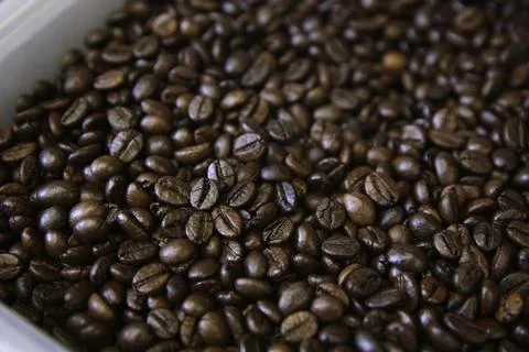 Overhead view of backdrop representing halves of dark brown coffee beans. Tex Stock Photos