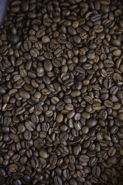Overhead view of backdrop representing halves of dark brown coffee beans. Tex Stock Photos