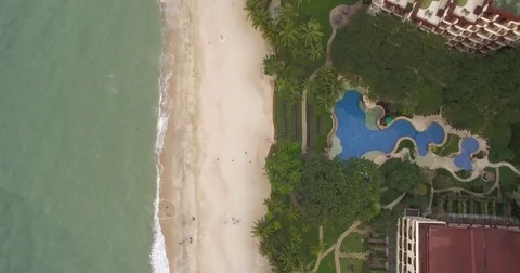 Overhead View Of The Beach And Hotels At Batu Ferringhi, Penang, Malaysia Stock Footage 78954549