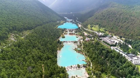 Overhead View of Blue Moon Valley River in Lijiang Yunnan China Video stock 336881107