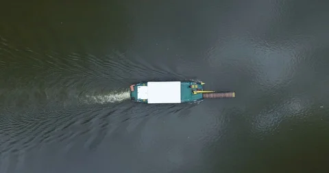 Overhead View Of Boat Sailing In River Stock Footage 92715013