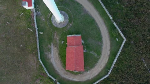 Overhead View Of Brantuas Tower And Medieval Church On The Hilltop Video stock 247765649
