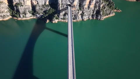 Overhead view of a bridge over a reservoir Stock Footage 344054319