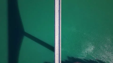 Overhead view of a bridge over a reservoir Stock Footage 344054439
