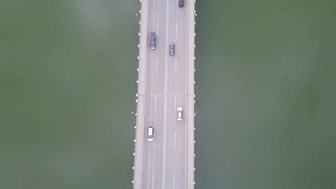 Overhead view of bridge with traffic Stock Footage 77712266