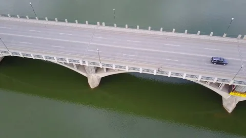 Overhead view of bridge with traffic Stock Footage 77712317