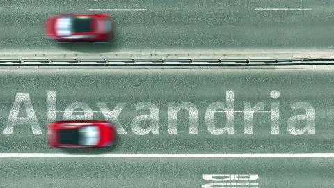 Overhead view of the busy car road with Alexandria text. Travel to Egypt 3D Stock Illustration