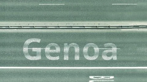 Overhead view of the busy car road with Genoa text. Travel to Italy 3D rendering Stock Illustration