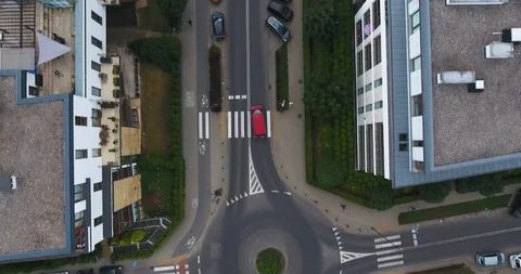 Overhead View Of Car Going Along The Neighborhood Street Stock Footage 91494513