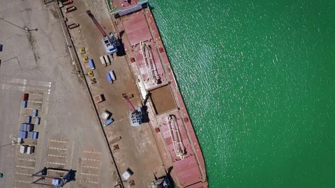 Overhead View of Cargo Container Ship. Bandar Lampung - Indonesia Stock Footage 113476342
