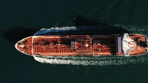 Overhead view of a cargo ship in open water Stock Footage 103732723