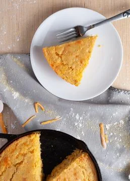 Overhead View of Cast Iron Cornbread Stock Photos