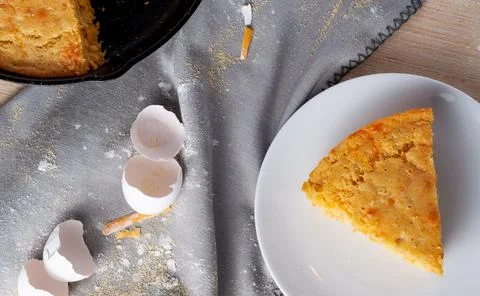 Overhead View of Cast Iron Cornbread Stock Photos