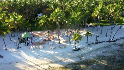 Overhead View of Cheeca Lodge Pool and Beach Wedding Setup Stock Footage 311565455