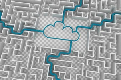 Overhead view of cloud computing with maze Foto stock
