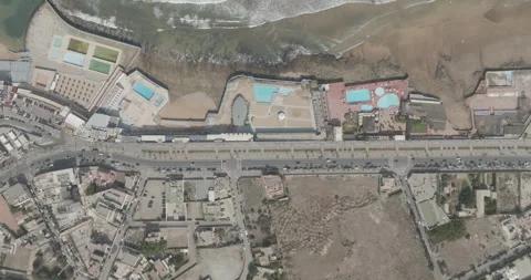 Overhead view of coastal pools and surf in Casablanca Video stock 347838053